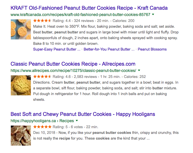 Rich snippets in Google search results