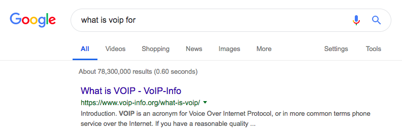 Top organic result in Google