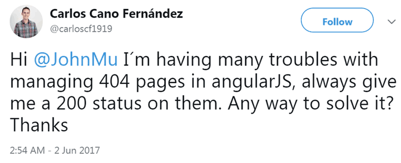 Screenshot of a tweet about 400 pages resolving as 200 response codes