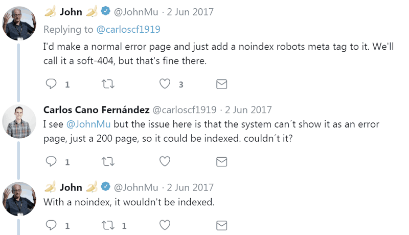 Screenshot of John Mueller tweet explaining how robots meta tag works