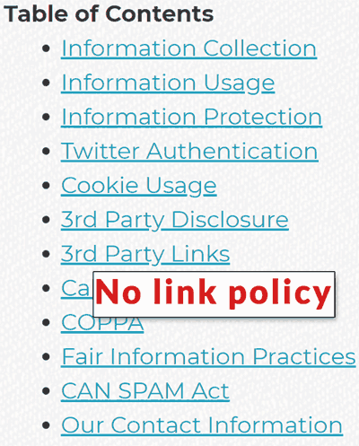 Capture d'écran de la page SparkToro Legal., Qui n'a pas de politique exigeant des liens pour citer leur site Web.