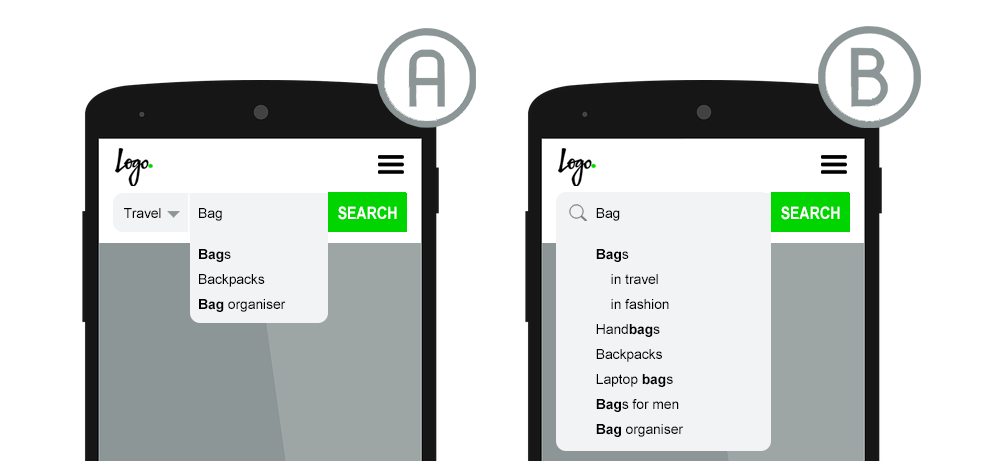 categories within on-site search