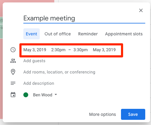 Default event length in Google Calendar