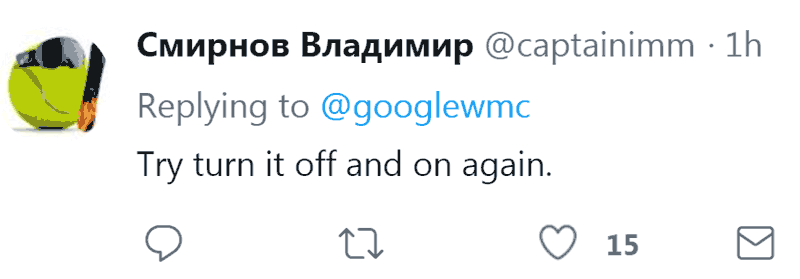 Screenshot of a humorous tweet in response to Google's announcement to yet another outage