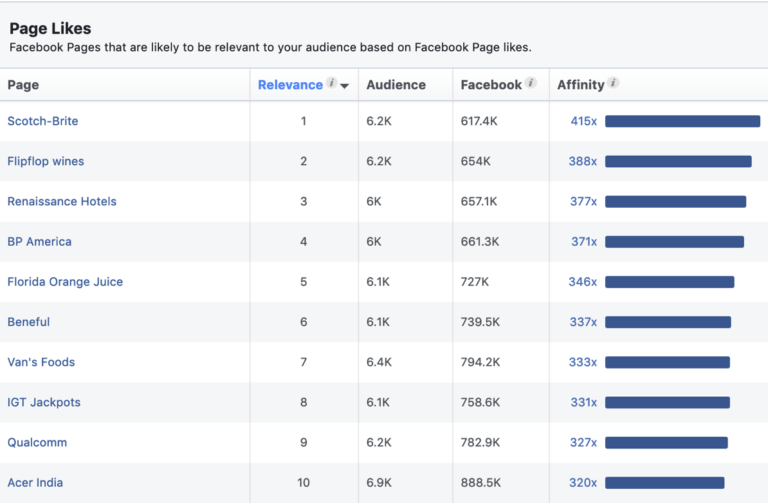 Facebook Audience Insights Page Likes