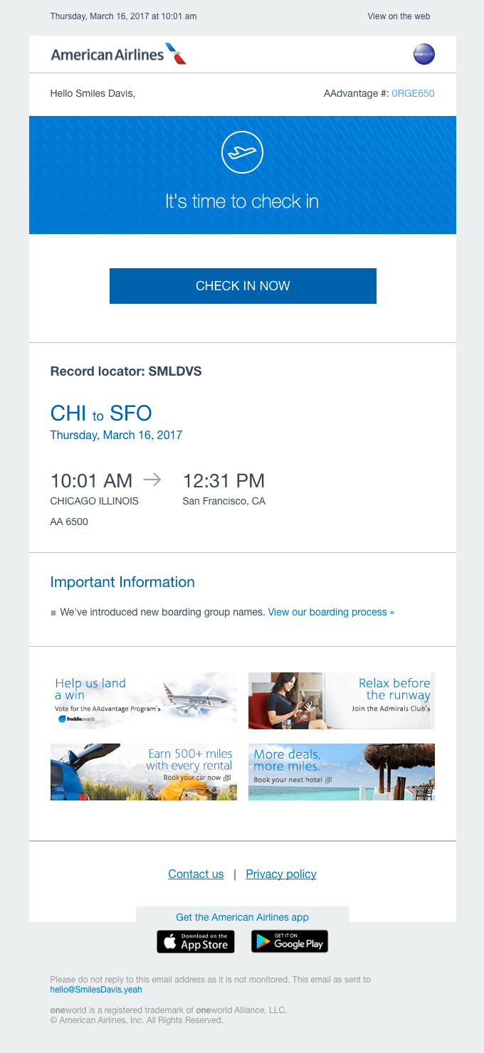 American Airlines email