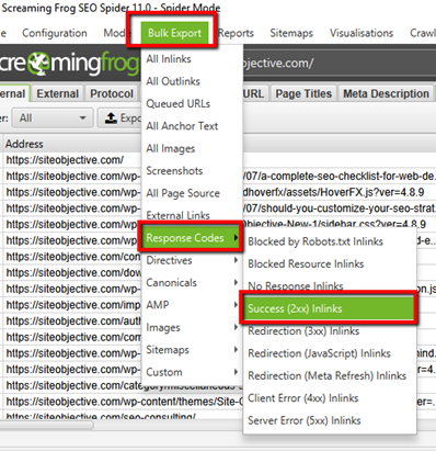 How to find 2xx HTTP success codes through the ScreamingFrog Bulk Export