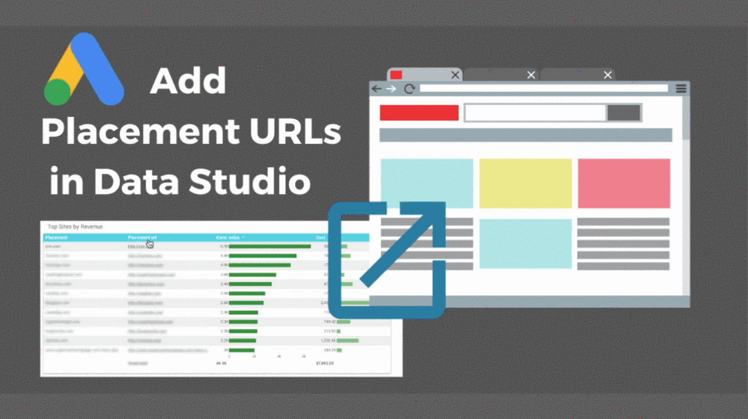 gif showing steps to add placement urls to data studio