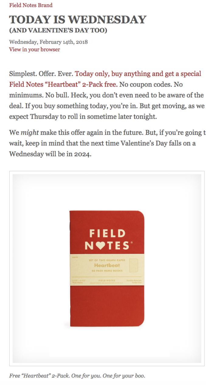 Field Notes Valentine's Day Offer