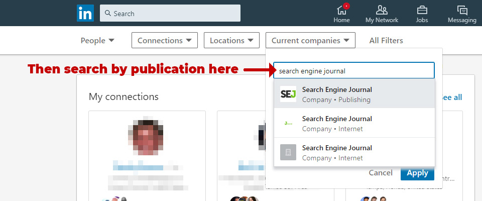 LinkedIn search by publication - Step 2