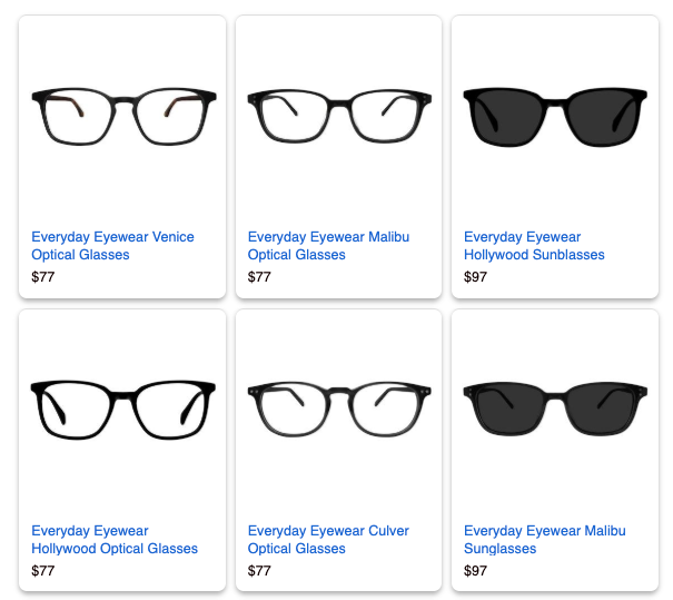 dynamic remarketing example of eye glass ads