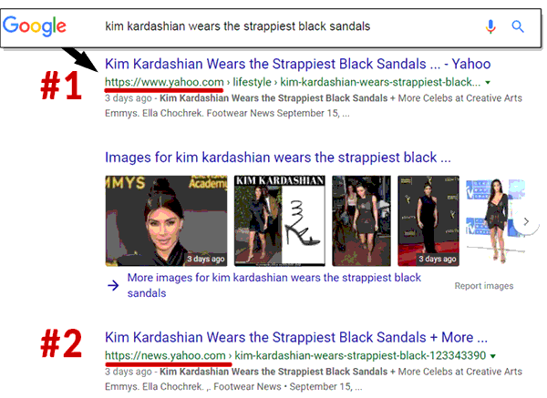 Screenshot of Google search results showing a bias toward Yahoo News