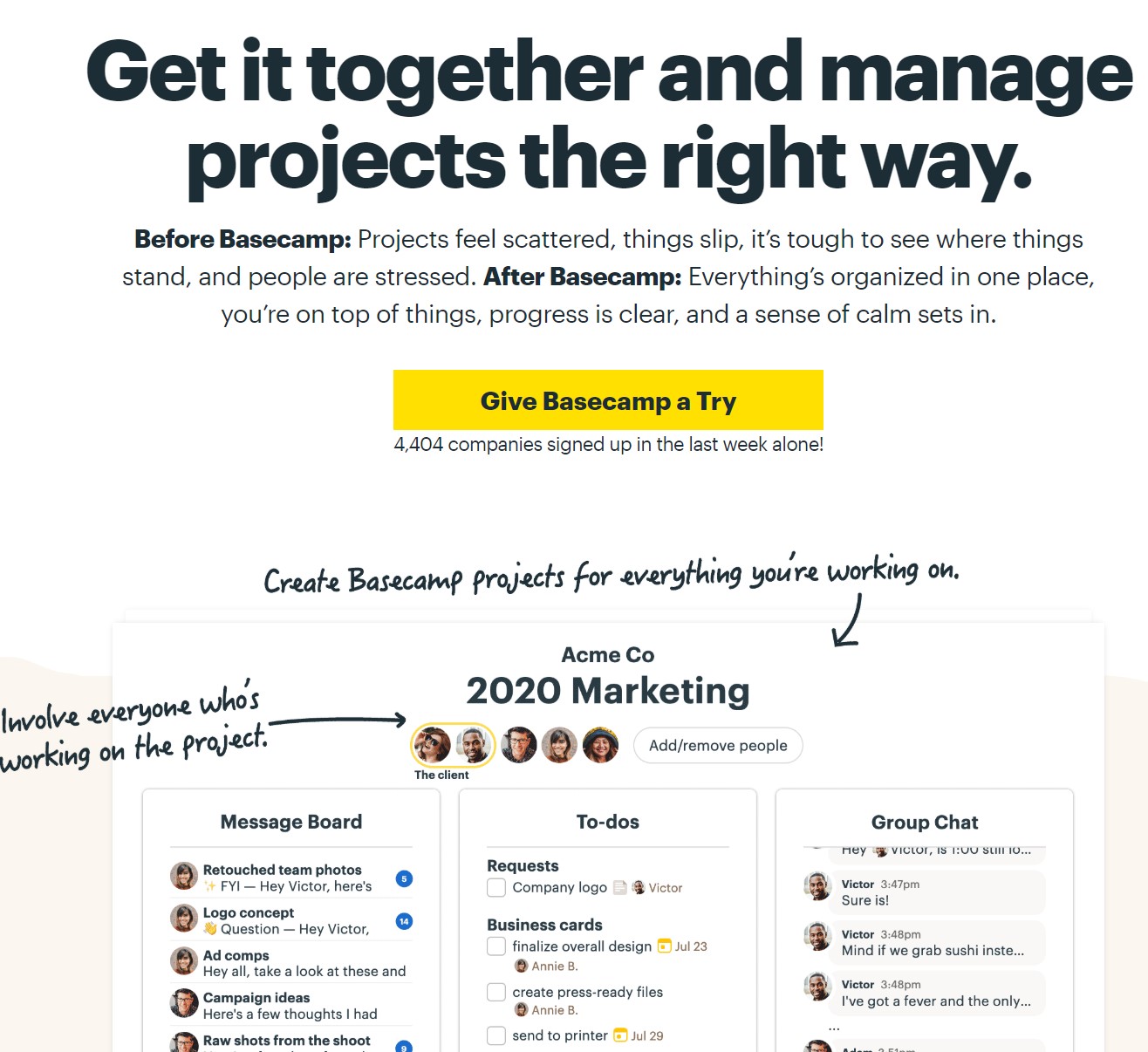 Basecamp home page example