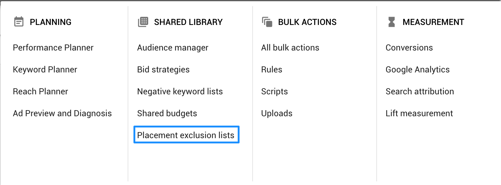 Google Placement Exclusion Lists