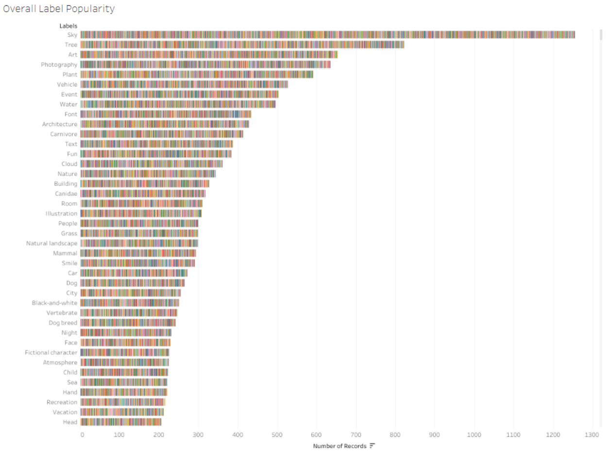 This stacked bar chart shows the overall frequency of detected labels