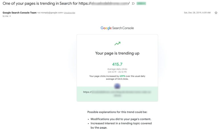 Google Search Console Sending Email Alerts for Spikes in Search Traffic