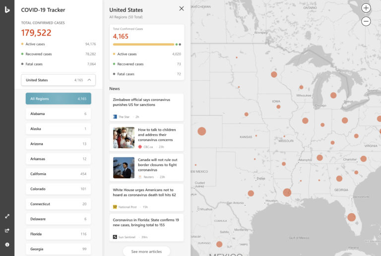 Bing Launches an Interactive COVID-19 Tracking Map