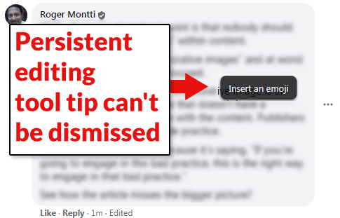 Screenshot of a editing related tool tip that wouldn't go away