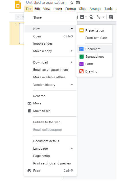ouvrir un nouveau document Google Slides