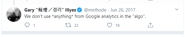 Tweet about using Google Analytics data in rankings