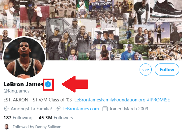 Twitter verified Lebron James