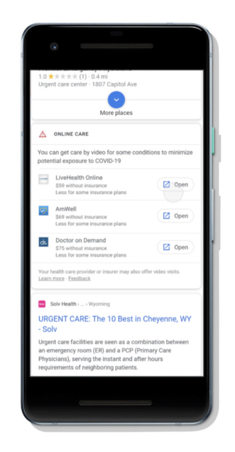 新的 Google 搜索功能有助于将人们与虚拟医疗保健选项联系起来