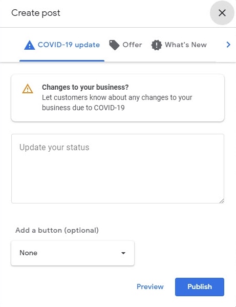 Google我的商家针对COVID-19相关公告发布新的帖子类型
