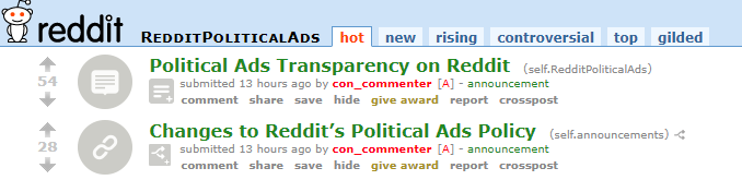 Reddit 公开披露政治广告细节