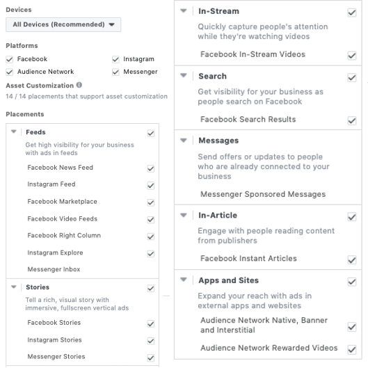 Facebook Ads Full Placements List