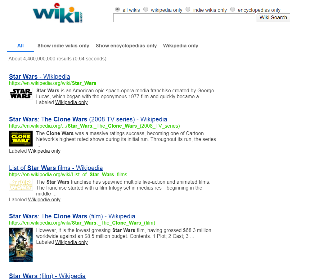 Wiki search engine.