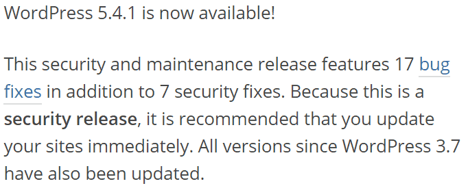 Screenshot of the official WordPress security update announcement