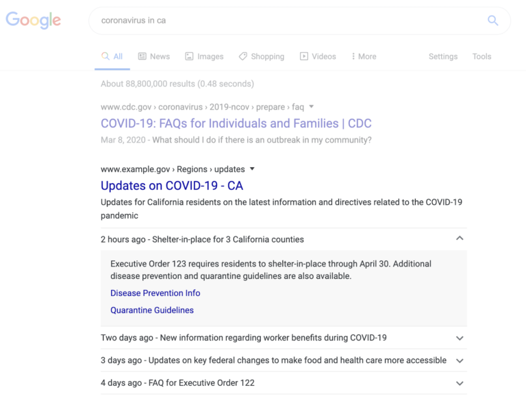 谷歌搜索控制台报告 COVID-19 特别公告架构