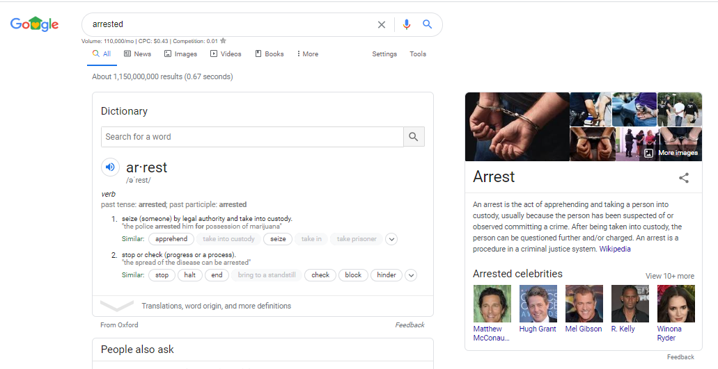 arrested search query