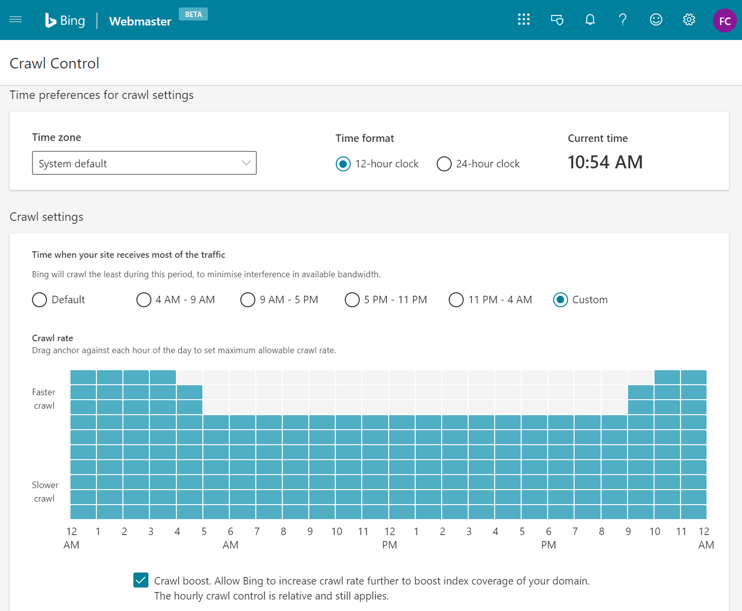 Adjust bing crawler per hour of the day 
