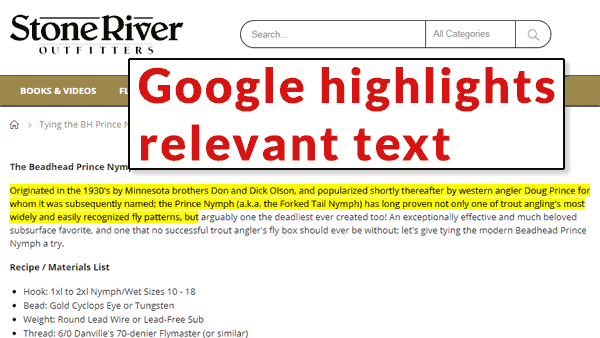Google featured snippets leads to highlighted text