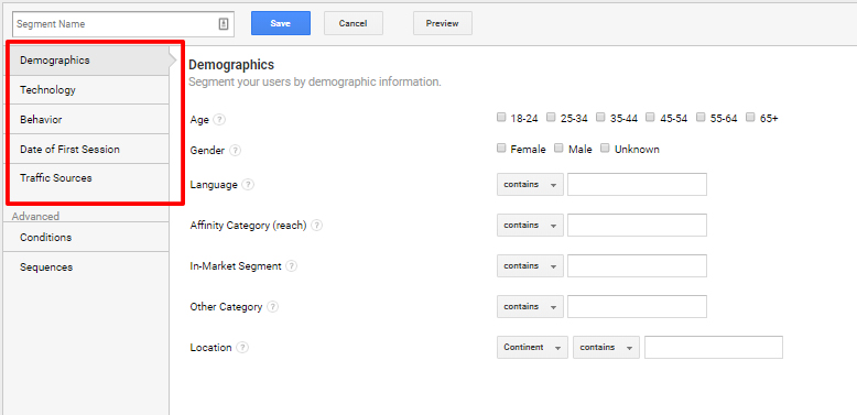 Google Analytics Custom Segments