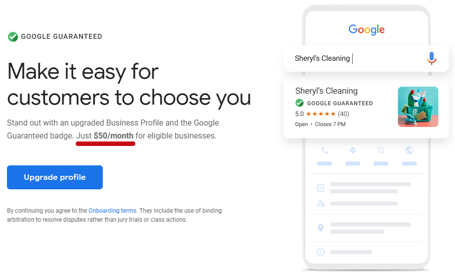 Screenshot of Google solicitation