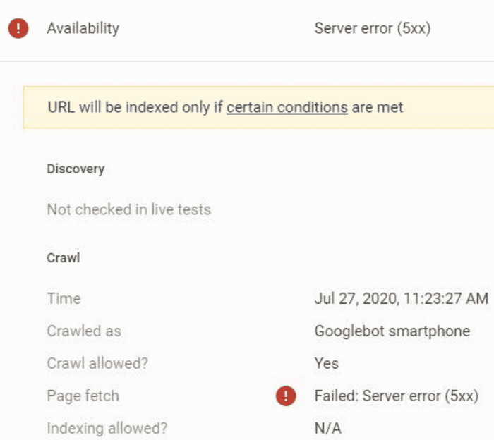 Screenshot of a Google Search Console message