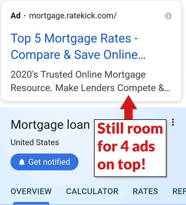 Screenshot of an ad above Google's mortgage tool