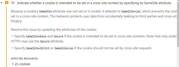 Screenshot of Chrome developer console warning about third party cookies