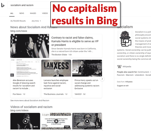 Screenshot of Bing search results