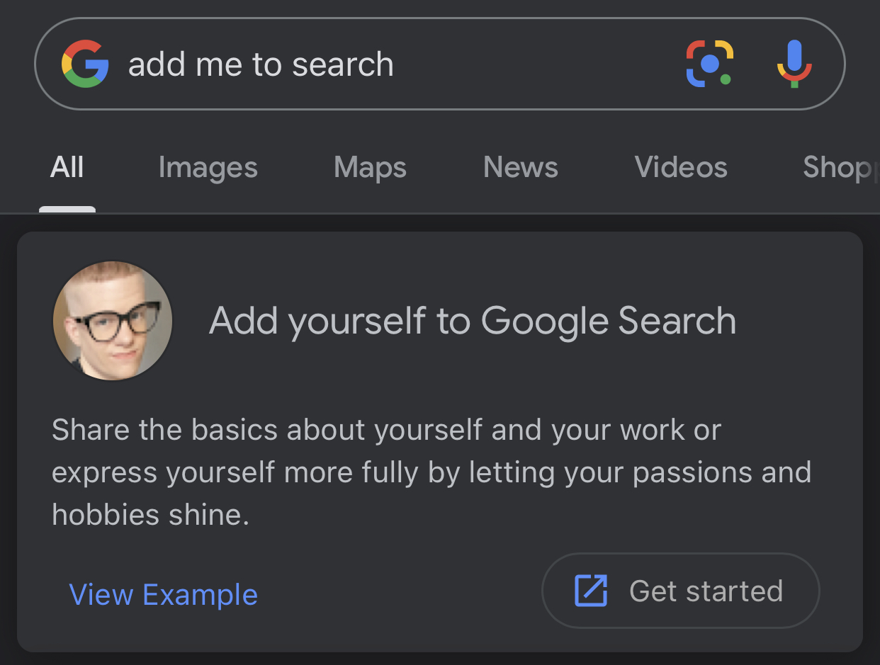 Step 1 of Creating a Google People Card.