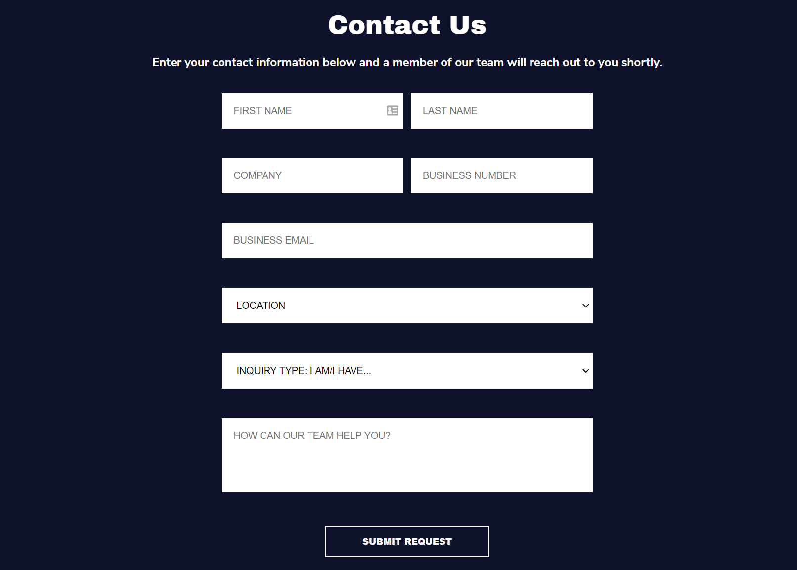 screen shot of contact us form with no offer