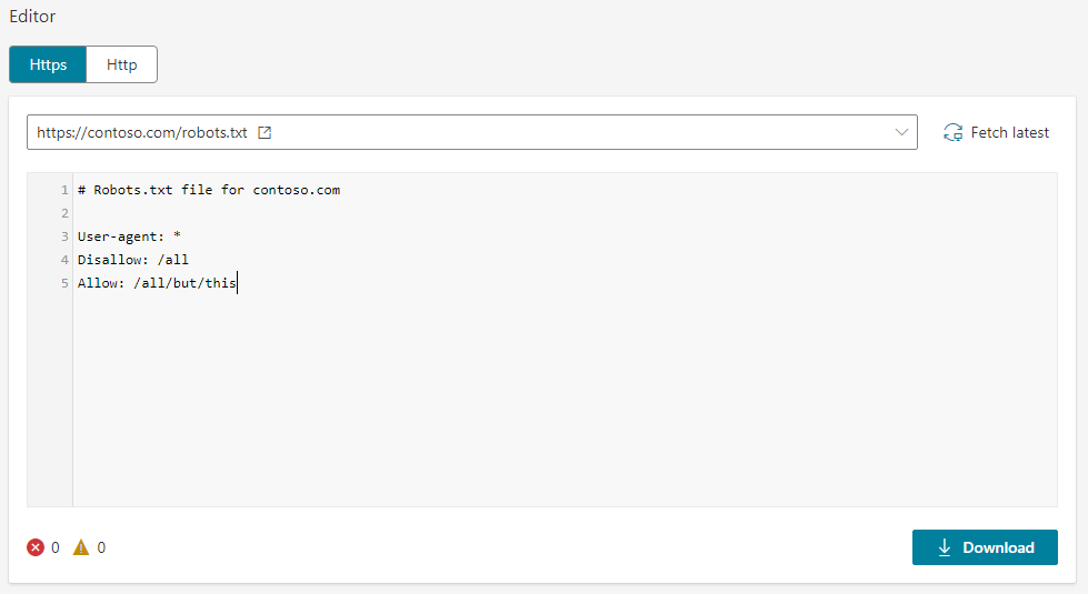 Screenshot of Bing robots.txt tester tool