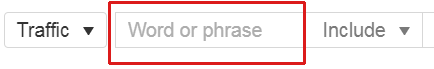 Capture d'écran du filtre de lien de retour Ahrefs Word ou Phrase