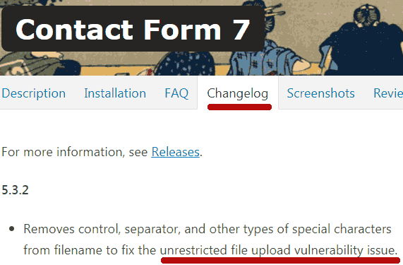 Screenshot of Contact Form 7 Changelog