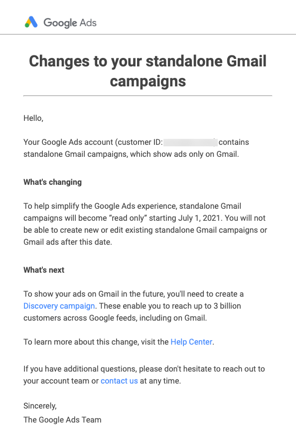 Anuncios de Gmail que absorben en campañas de descubrimiento