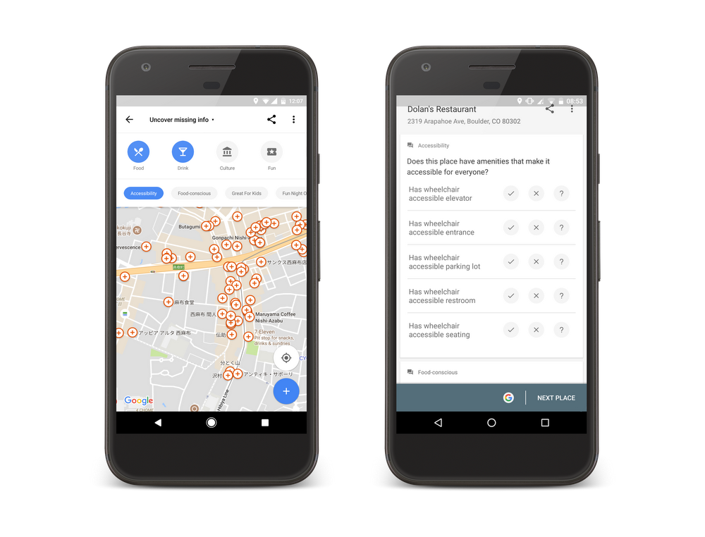 Accessibility information on Google Maps
