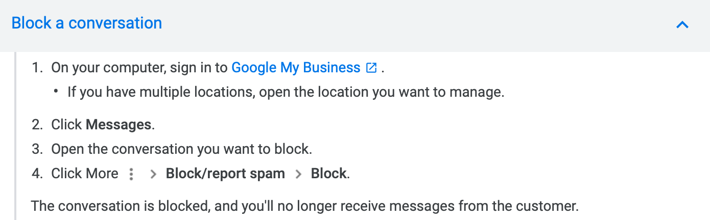 Block messages on GMB