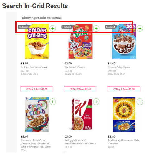 Where Featured Products appear in Instacart.